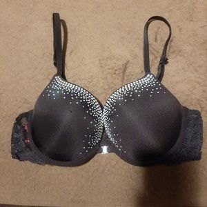 Black push up bra with rhinestones EUC